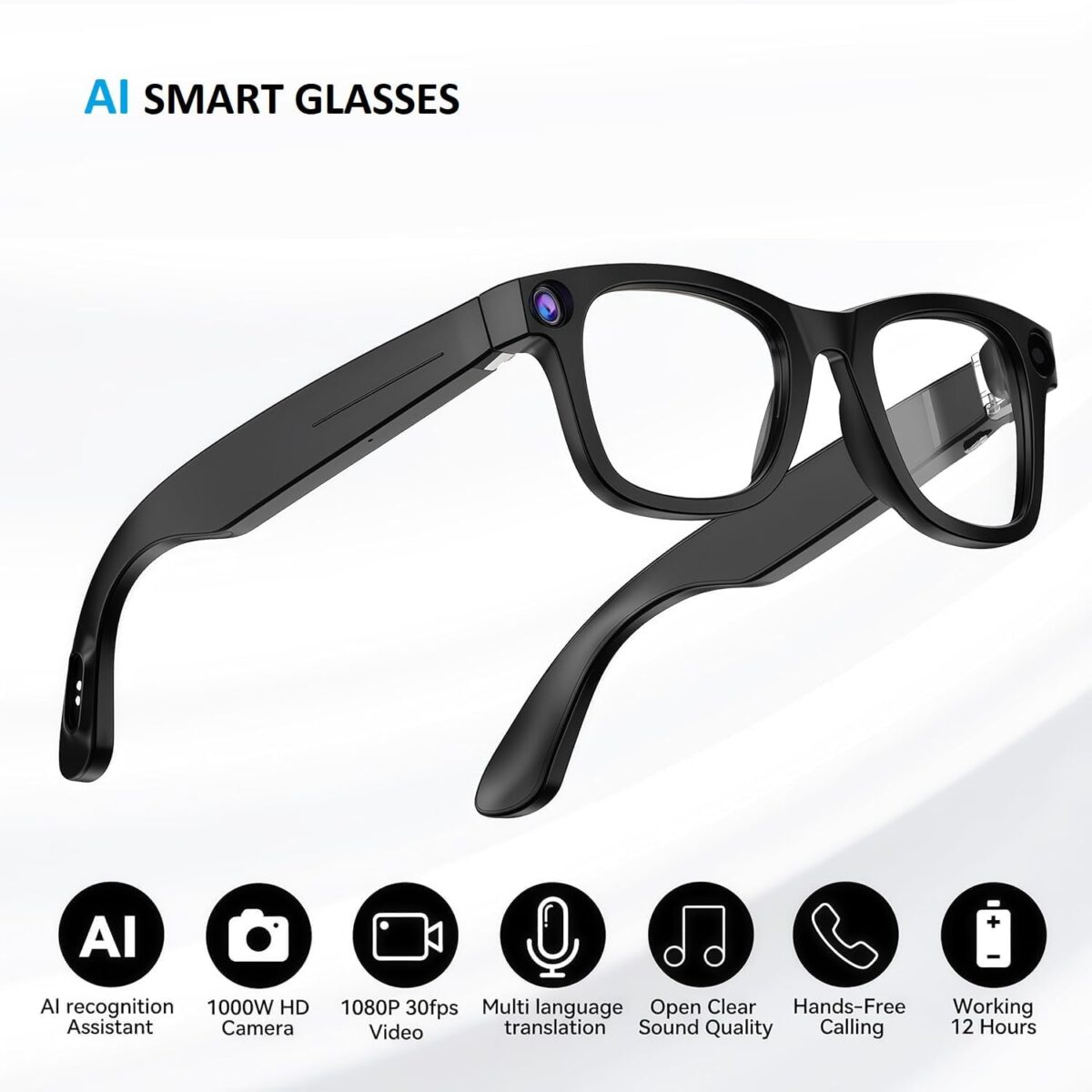 AI Smart Glasses with 8MP HD Camera, AI Voice Assistant & Bluetooth 5.3